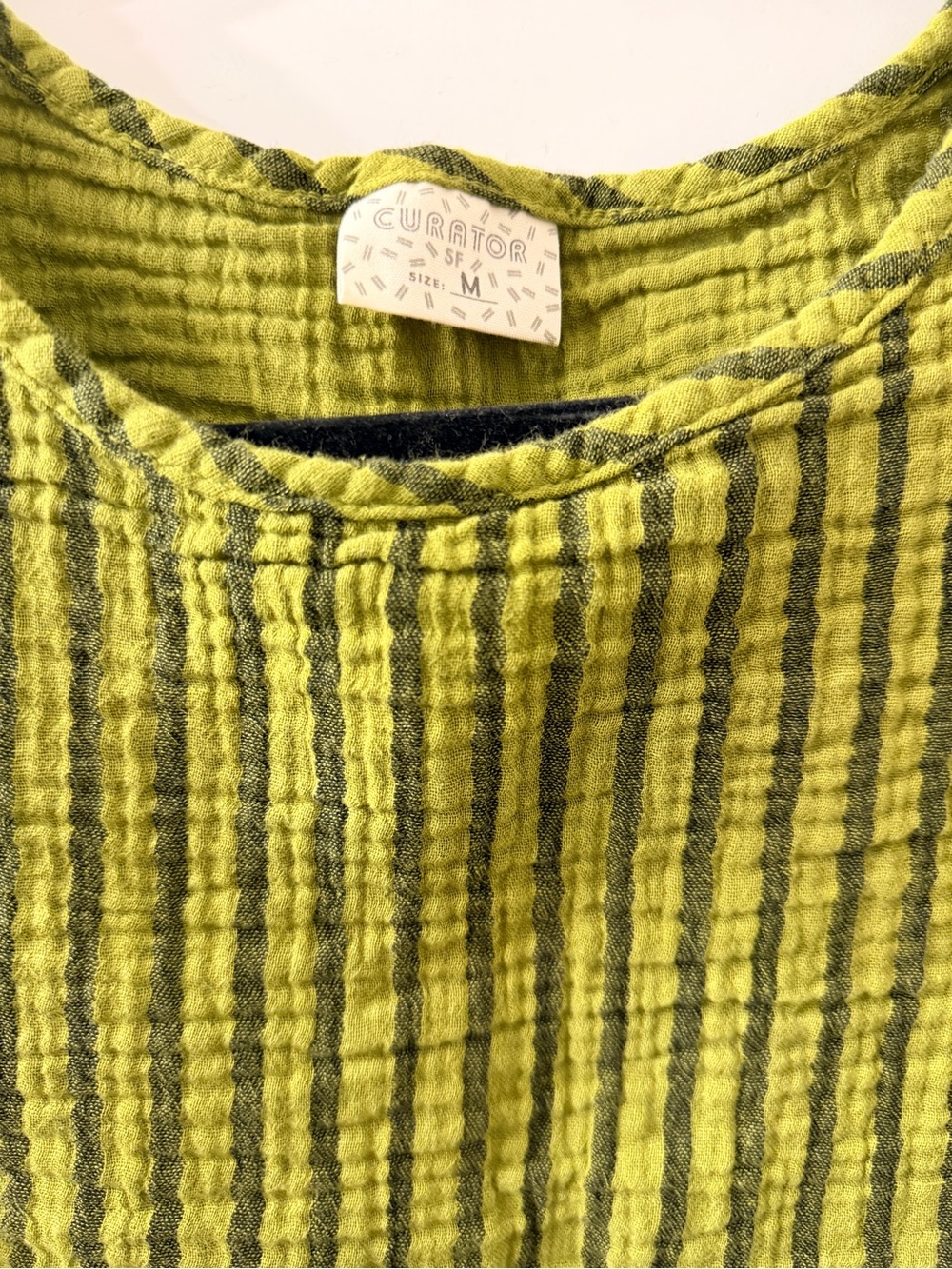 Curator SF 100% cotton Noa Crop Striped Olive Green Tee - Picture 6 of 6